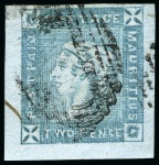 1859 Lapirot 2d blue, intermediate impression, used with part bars cancel, position 2