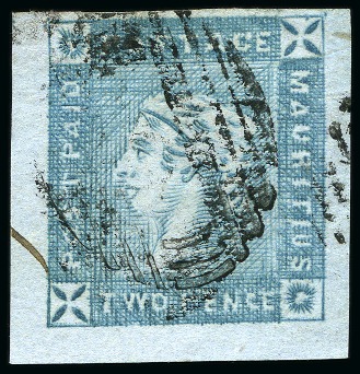 Stamp of Mauritius » 1859 Lapirot Issue » Intermediate Impressions (SG 38) 1859 Lapirot 2d blue, intermediate impression, used with part bars cancel, position 2