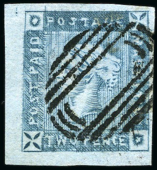 1859 Lapirot 2d blue, intermediate impression, used with crisp oval bars cancel, position 4