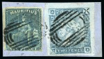1859 Lapirot 2d blue, intermediate impression, used, position 9, in combination with Britannia 6d blue on piece