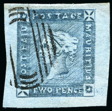Stamp of Mauritius » 1859 Lapirot Issue » Intermediate Impressions (SG 38) 1859 Lapirot 2d blue, intermediate impression, used with clear oval bars cancel, position 3