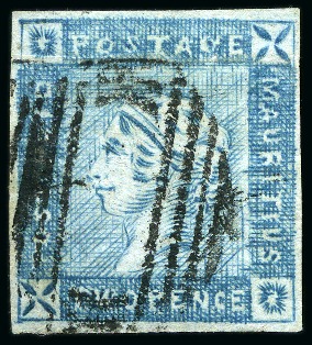 1859 Lapirot 2d blue, intermediate impression, used with almost complete oval bars cancel, position 5
