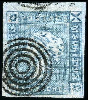 1859 Lapirot 2d blue, intermediate impression, used with clear crisp target cancel, position 9