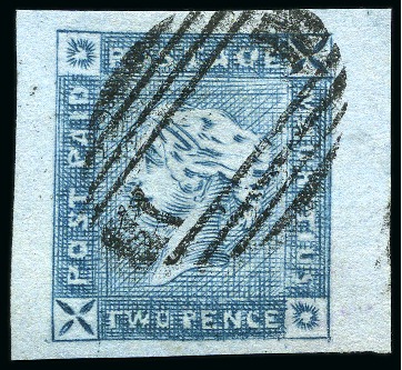 1859 Lapirot 2d blue, intermediate impression, used with oval bars cancel, position 11