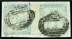1859 Lapirot 2d blue, worn impression, used pair with complete oval bars cancels, positions 3-4