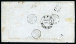 1859 Lapirot 2d blue, early impression, horizontal right sheet marginal pair on 1859 folded letter sheet from Port Louis