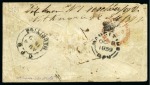 UNIQUE MIXED FRANKING COVER: 1859 Lapirot 2d blue, two singles, on cover to Cape of Good Hope, redirrected with Cape Triangular 4d blue