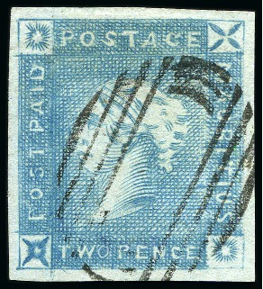 Stamp of Mauritius » 1859 Lapirot Issue » Early Impressions (SG 36-37) 1859 Lapirot 2d blue, early impression, used with clear sharp oval bar cancel, position 6