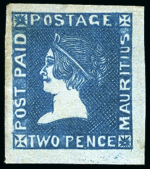 Stamp of Mauritius » 1859 Sherwin Issue (SG 40) 1859 Sherwin 2d deep blue unused with large to huge margins, position 4