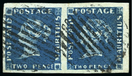 Stamp of Mauritius » 1848-59 Post Paid Issue » Earliest Impressions (SG 3-5) 1848-59 Post Paid 2d indigo-blue, earliest impression, used pair