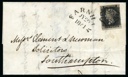 1841 (Jul 29) Wrapper from Farnham to SOuthampton with 1840 1d black pl.11 JF