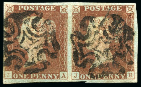 Stamp of Great Britain » 1840 1d Black and 1d Red plates 1a to 11 1840 1d Red pl.1c, printed from black plates, JA-JB pair with state 3 second repair, used