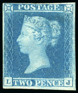 Stamp of Great Britain » 1841 2d Blue 1841 2d Pale Blue pl.3 LJ showing "J" flaw, unused original gum,