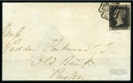 1840 1d Black pl.6 DG, clear to large margins, tied by a fine strike of the MANCHESTER "Fish tail" DISTINCTIVE MC to front