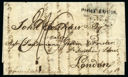 Stamp of Mauritius » Pre-Stamp & Stampless Postal History 1816 (9.9) Folded part entire from Port Louis to London, bearing fine strike of the 2-line 'PORT LOUIS/UNPAID' despatch hs