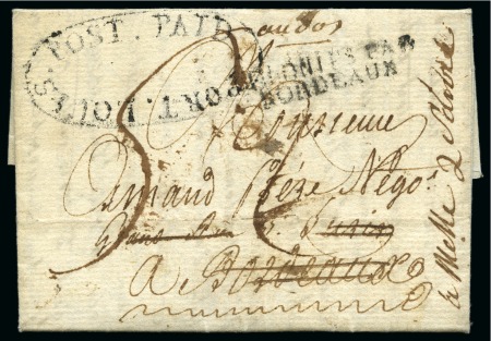 Stamp of Mauritius » Pre-Stamp & Stampless Postal History 1816 (8.7) Folded entire from Port Louis to France, bearing fine strike of the black oval 'PORT LOUIS/POST PAID' despatch hs