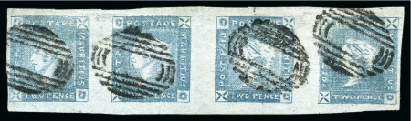 ONE OF ONLY TWO KNOWN: 1859 Lapirot 2d blue, intermediate impression, horizontal STRIP OF FOUR