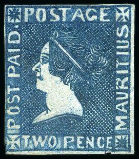 Stamp of Mauritius » 1859 Sherwin Issue (SG 40) 1859 Sherwin 2d deep blue, unused with large to huge margins, position 11