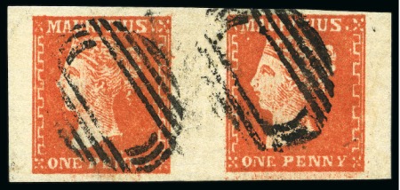 1859 Dardenne 1d red, used horizontal pair with oval bars cancel