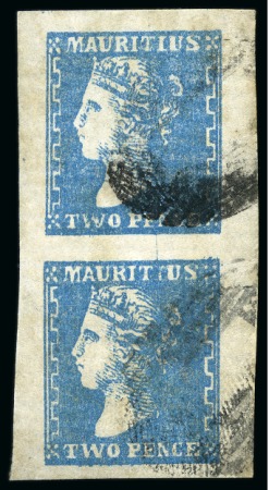1859 Dardenne 2d pale blue, used vertical pair partial oval bars cancel