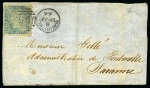 B53 "PENOE" COVER: 1848-59 Post Paid 2d blue, worn impression, with "PENOE" for "PENCE" tied by "B53" barred oval on part cover