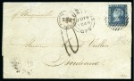 1848-59 Post Paid 2d deep blue, position 3, tied by bars cancel on folded cover to Bordeaux