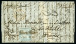 1848-59 Post Paid 2d blue, latest impression, position 12, tied by framed boxed 'BLACK RIVER/JA.9.1858', on 1858 folded entire