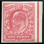 1906 1s Imperforate colour trial in dull rose on Crown watermarked paper