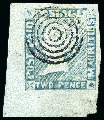 Stamp of Mauritius » 1848-59 Post Paid Issue » Worn Impressions (SG 16-22) 1848-59 Post Paid 2d grey-blue, worn impression, position 10, used, bottom left corner marginal