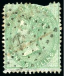 1865-67 6d Lilac (with hyphen) and 1856 1s green both cancelled by FRENCH "ANCHOR" IN LOZENGE