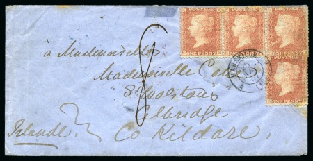 USED IN FRANCE: 1857-1906, Group of 7 covers cancelled in France incl. 1857 envelope sent to Ireland with four 1856 1d rose-reds cancelled by Marseille cds