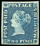 1848-59 Post Paid 2d blue, early impression, position 8, UNUSED with large part original gum