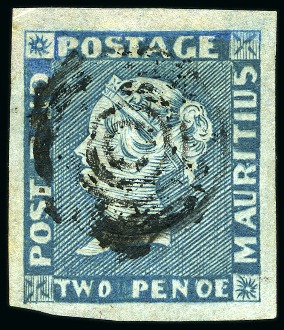 Stamp of Mauritius » 1848-59 Post Paid Issue » Intermediate Impressions (SG 10-15) 1848-59 Post Paid 2d blue, intermediate impression, position 7 showing the famous and popular