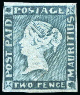 Stamp of Mauritius » 1848-59 Post Paid Issue » Intermediate Impressions (SG 10-15) 1848-59 2d blue, intermediate impression, position 2, unused