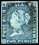 Stamp of Mauritius » 1848-59 Post Paid Issue » Intermediate Impressions (SG 10-15) PLATE RECONSTRUCTION: 2d blue, complete plate reconstruction showing early and intermediate impressions