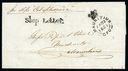 Stamp of Mauritius » Pre-Stamp & Stampless Postal History 1851 (2.1) "Pipon Bell" entire letter from Calcutta, India to Mauritius. showing very fine unframed 'Ship Letter' hs in black