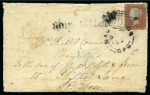 1851 (17.9) Small envelope from London and Torquay, England to Mauritius, franked GB 1851 1d red tied by 'B03' P&O Mail Boat barred oval 