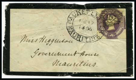 Stamp of Mauritius » Pre-Stamp & Stampless Postal History 1856 (17.2) Small mourning envelope from London, England to Mauritius, franked GB Embossed 6d