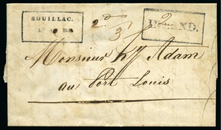 Stamp of Mauritius » Pre-Stamp & Stampless Postal History 1848 (10.4) Entire letter from Souillac to Port Louis, showing boxed 'SOUILLAC/AP.10.1848' ds and boxed 'INLAND' hs alongside