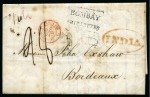 1843 (25.1) Entire from Port Louis to France, bearing large black 'MAURITIUS/INWD-SHIP-POSTAGE-PD/INLAND/STEAMER' ds on reverse