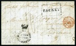 1849 (20.10) Entire from Port Louis to France, bearing large black 'PACKET' ds with 'MAURITIUS/GPO' alongside, 'COLOMBO/NO.10.1849/STEAM LETTER' 