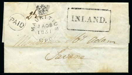 1851 (8.1) and (6.3) Two neat stampless entires both sent locally from Port Louis to Savane