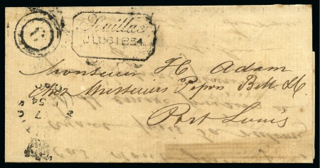 Stamp of Mauritius » Pre-Stamp & Stampless Postal History 1854 (6.7) Locally sent stampless entire from Souillac to Port Louis, bearing framed 'SOUILLAC/JL.06.1854' ds, with numeral '3' in two concentric circles