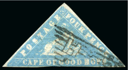 1861 Woodblock 4d pale milky blue, just about touched at foot, neat triangular cancel