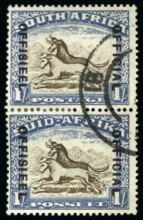 Officials: 1935-49 1s brown & chalky blue vert. se-tenant pair showing variety "diaeresis over second E of OFFISIEEL" on English-text stamp