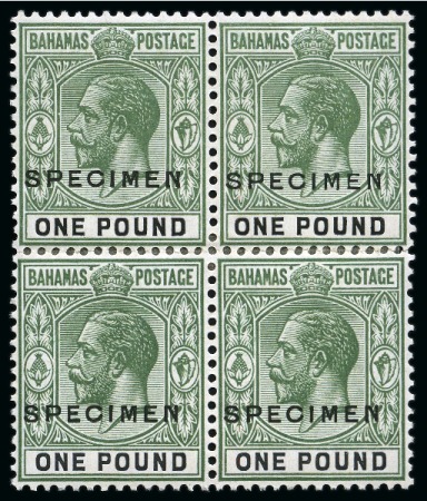 1921-37 £1 Green & Black mint with "SPECIMEN" hs in reconstructed block of four