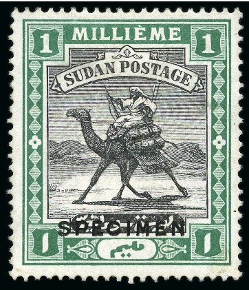 1908 1m Perforated COLOUR TRIAL in green and black with "SPECIMEN" overprint, no wmk, part og, fine