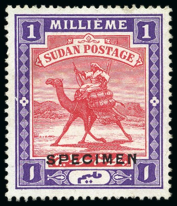 1908 1m Perforated COLOUR TRIAL in purple and brown-red with "SPECIMEN" overprint, no wmk, no gum, fine