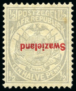 1892 1/2d Grey with "Swazieland" in carmine INVERTED, mint hr
