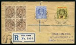 1908 (Oct 26) Envelope sent registered to Czechoslovakia with illeagal use of 1d on 4d Revenue